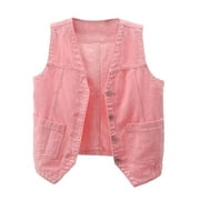 Winter Savings Clearance! Lindreshi Vests for Women 2023 Women Solid Color Versatile Versatile Casual V-Neck Denim Tank Top and Camisole Jacket